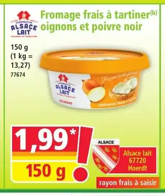 Norma ALSACE LAIT Fromage frais à tartiner oignons et poivre noir offre