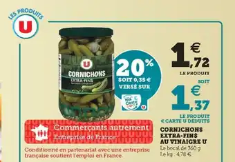 Super U Cornichons Extra-Fins Au Vinaigre U offre