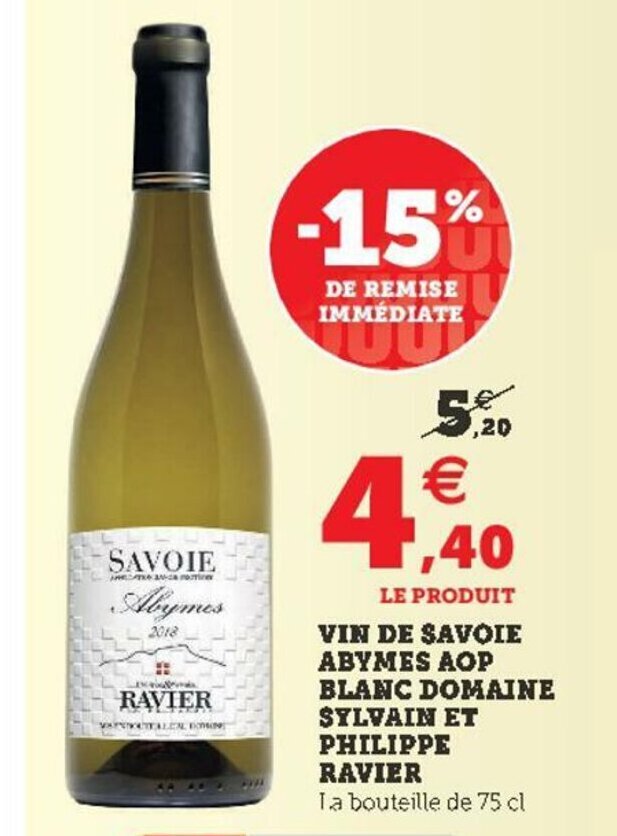 Promo Vin De Savoie Abymes Aop Blanc Domaine Sylvaine Et Philippe Raveur chez Super U
