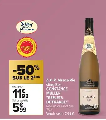 Carrefour CONSTANCE MULLER REFLETS DE FRANCE A.O.P. Alsace Rie sling Sec offre