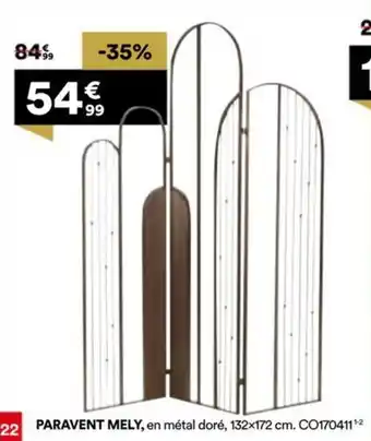 BUT Paravent mely, en métal doré offre