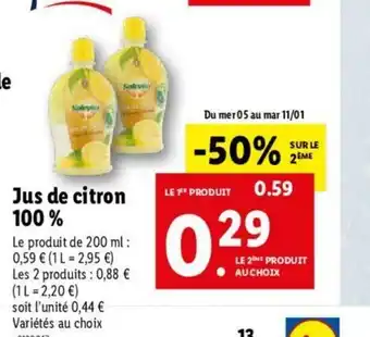 Lidl Jus De Citron 100% offre
