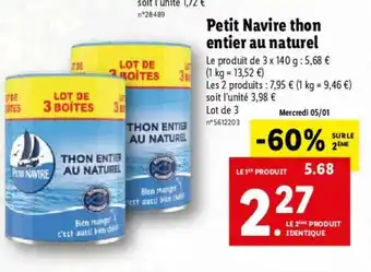 Lidl Petit Navire Thon Entier Au Naturel offre