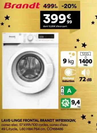 BUT Lave-linge frontal brandt wfb393qw offre