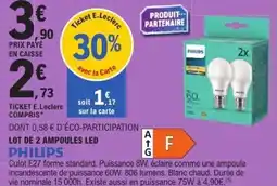 E.Leclerc Lot de 2 ampoules led philips offre