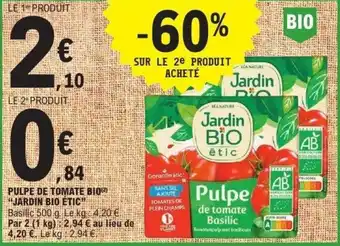 E.Leclerc Pulpe de tomate bio jardin bio étic offre