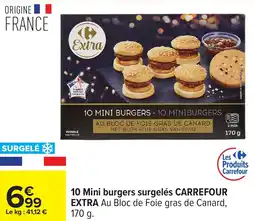 Carrefour 10 mini burgers surgelés carrefour extra offre