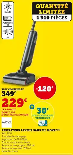 Hyper U Mova aspirateur laveur sans fil offre