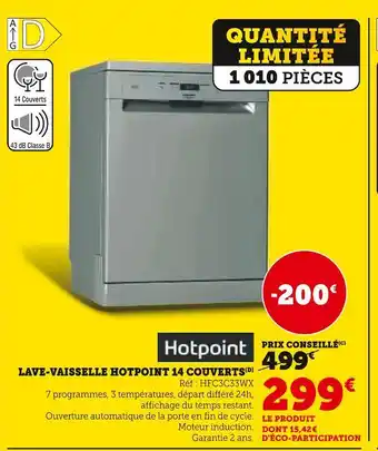 Hyper U Hotpoint lave-vaisselle 14 couverts offre