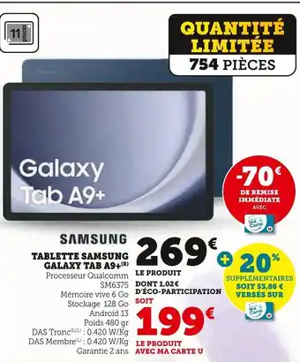 Hyper U Samsung tablette samsung galaxy tab a9+ offre