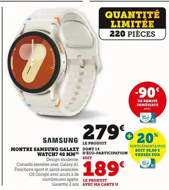Hyper U Samsung montre galaxy watch7 40 mm offre