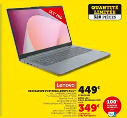 Super U Lenovo ordinateur portable lenovo 15.6 offre