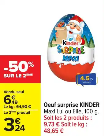 Carrefour Oeuf surprise kinder offre