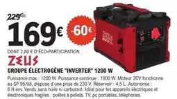 E.Leclerc Brico ZEUS Groupe électrogène "inverter" 1200 w offre