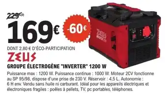 E.Leclerc Brico ZEUS Groupe électrogène "inverter" 1200 w offre