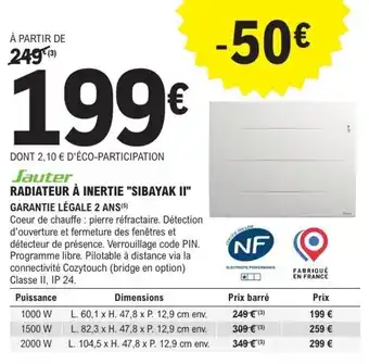 E.Leclerc Brico JAUTER Radiateur à inertie "sibayak ii" offre