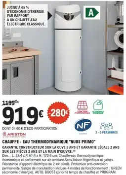 E.Leclerc Brico ARISTON Chauffe - eau thermodynamique "nuos primo" offre