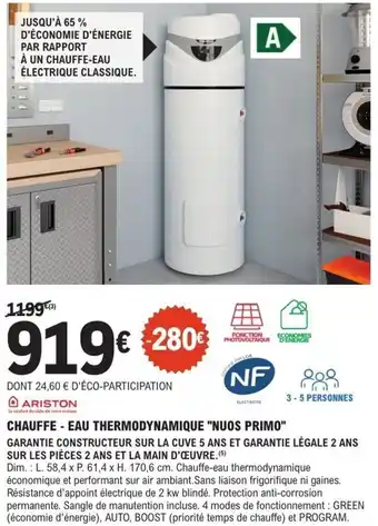 E.Leclerc Brico ARISTON Chauffe - eau thermodynamique "nuos primo" offre