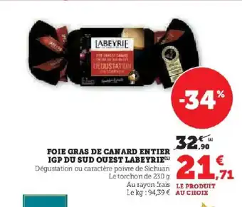 Hyper U LABEYRIE Foie gras de canard entier igp du sud ouest offre