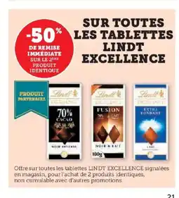Hyper U LINDT EXCELLENCE Sur toutes les tablettes offre