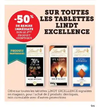 Hyper U LINDT EXCELLENCE Sur toutes les tablettes offre