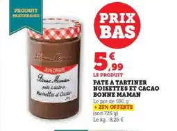 Hyper U BONNE MAMAN Pat a tartiner noisettes et cacao offre