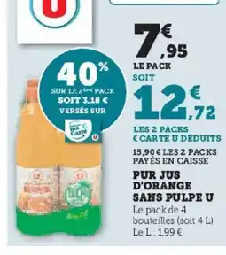 Hyper U Pur jus d'orange sans pulpe u offre