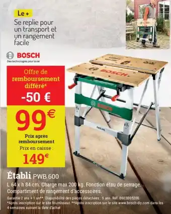 Espace emeraude BOSCH Établi PWB 600 offre