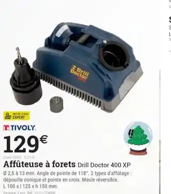 Espace emeraude TIVOLY Affûteuse à forets Drill Doctor 400 XP offre