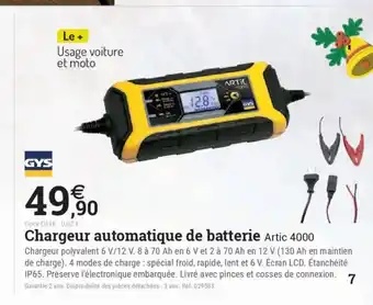 Espace emeraude GYS Chargeur automatique de batterie Artic 4000 offre