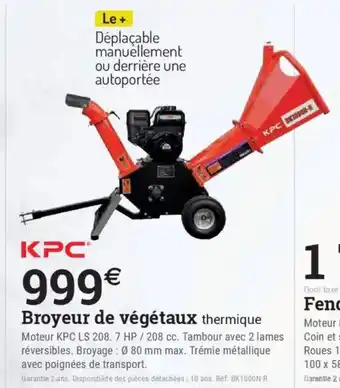 Espace emeraude KPC Broyeur de végétaux thermique offre