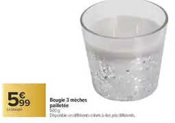 Carrefour Bougie 3 mèches pailletée offre