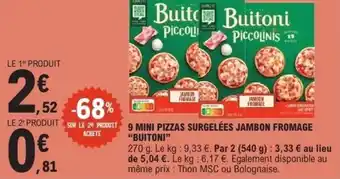 E.Leclerc 9 mini pizzas surgelées jambon fromage buitoni offre