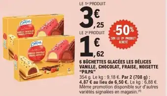 E.Leclerc 6 bûchettes glacées les délices vanille, chocolat, fraise, noisette pilpa offre