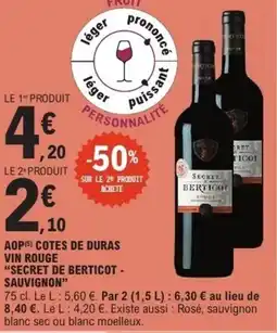 E.Leclerc Aop cotes de duras vin rouge secret de berticot sauvignon offre
