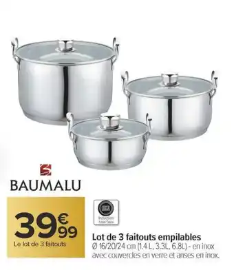 Carrefour Lot de 3 faitouts empilables offre