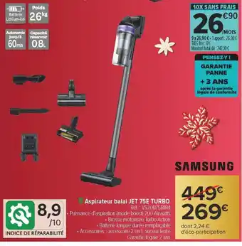 Carrefour Aspirateur balai jet 75e turbo offre