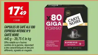 Netto Carte noire capsules de café alu x80 espresso intense n°9 offre