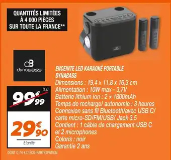 Netto Dynabass enceinte led karaoké portable offre