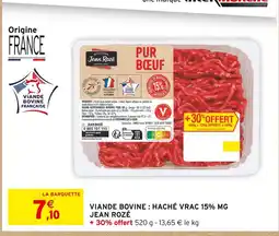 Intermarché Hyper Jean rozé viande bovine : haché vrac 15% mg offre