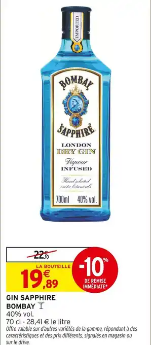 Intermarché Hyper Bombay sapphire gin offre