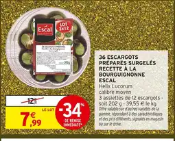 Intermarché Hyper Escal 36 escargots préparés surgelés recette à la bourguignonne offre
