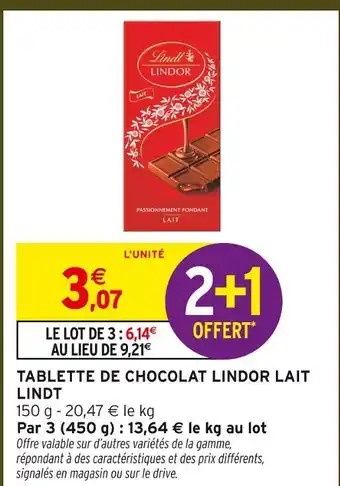Intermarché Hyper Lindt tablette de chocolat lindor lait offre