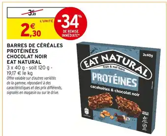 Intermarché Hyper Eat natural barres de céréales protéinées chocolat noir offre