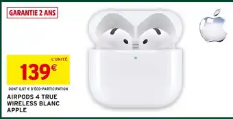Intermarché Hyper Apple airpods 4 true wireless blanc offre
