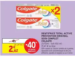Intermarché Hyper Colgate dentifrice total active prévention original soin complet offre