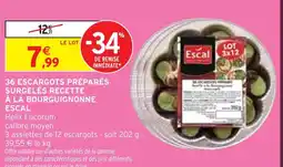 Intermarché Express Escal 36 escargots préparés surgelés recette à la bourguignonne offre
