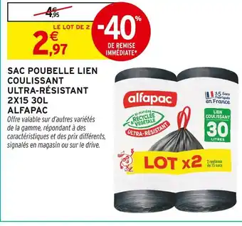 Intermarché Hyper Alfapac sac poubelle lien coulissant ultra-résistant 2x15 30l offre