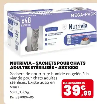 Animalis Nutrivia sachets pour chats adultes stérilisés offre