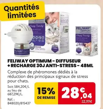 Animalis Feliway optimum optimum - diffuseur + recharge 30j anti-stress offre